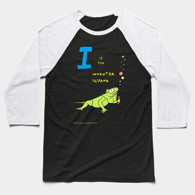 I is for Inventor Iguana Baseball T-Shirt by JennyGreneIllustration